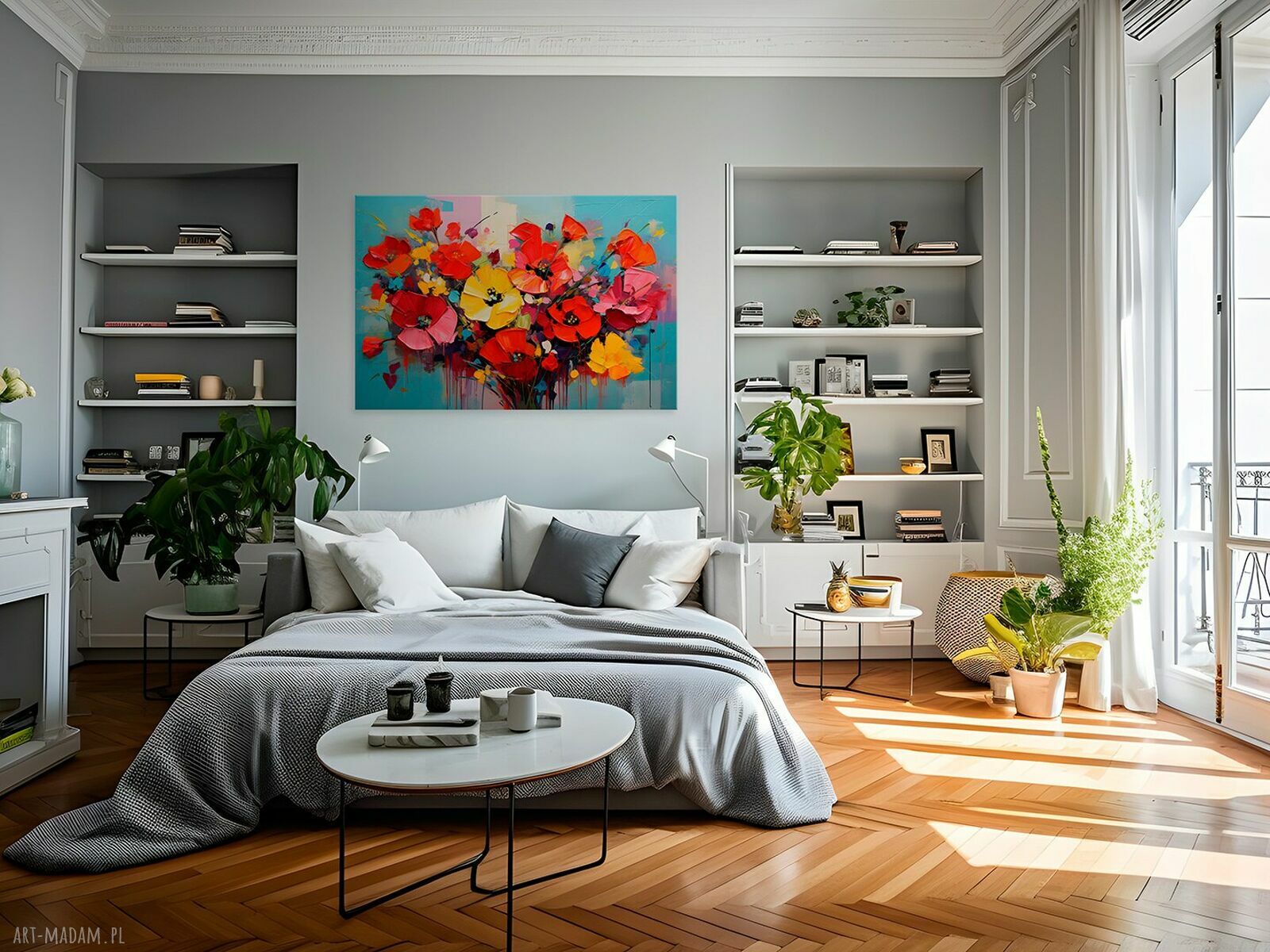 Abstrakcyjne kwiaty jak malowane farbą - obraz na płótnie 70x50 cm