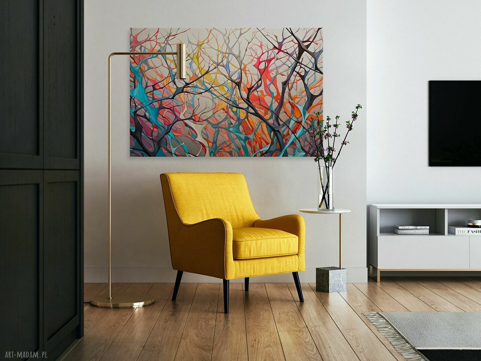 Kolorowe gałęzie drzew - nowoczesny obraz do salonu 70x50 cm