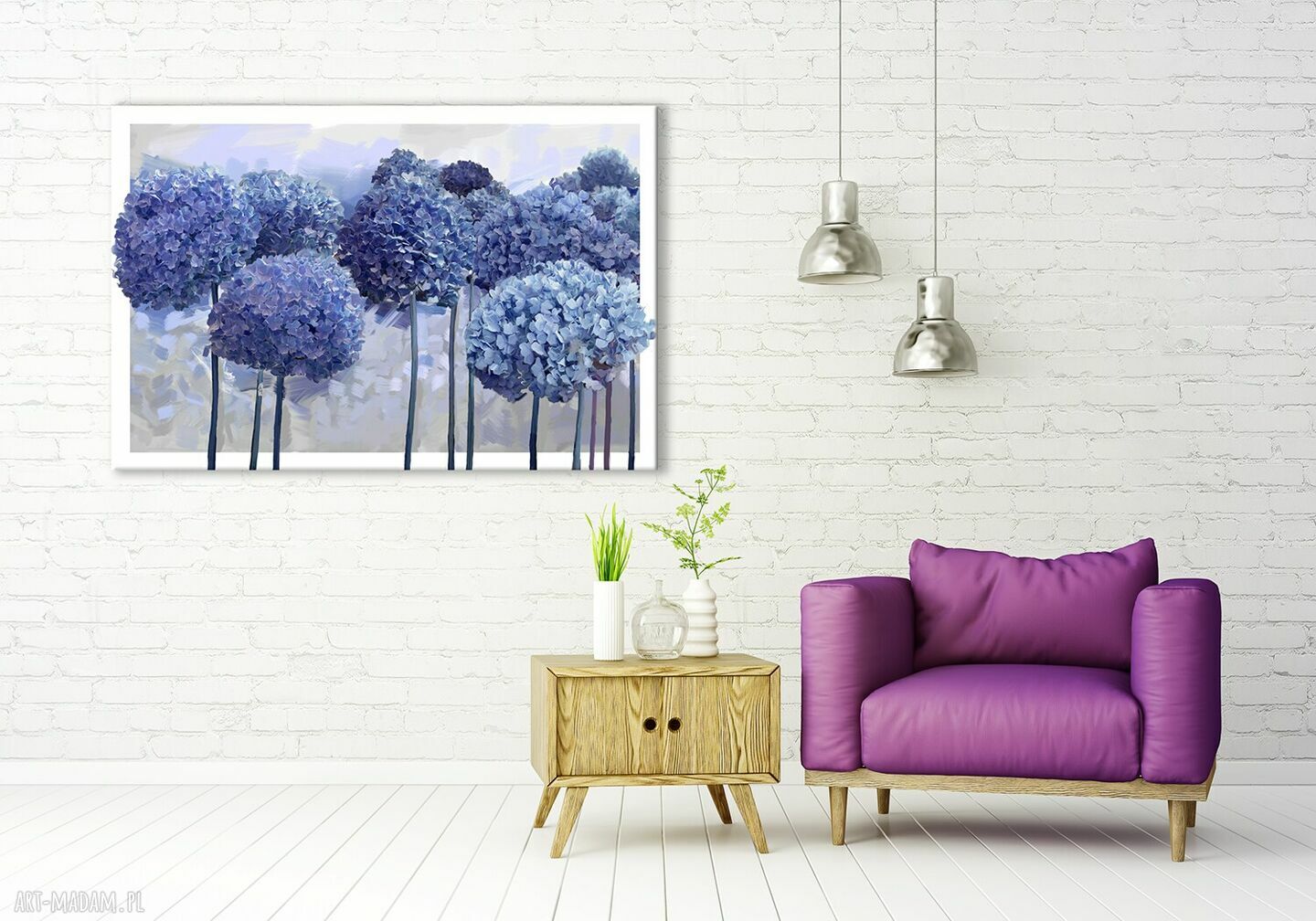 Obraz do salonu drukowany na płótnie z hortensjami 120x80 cm