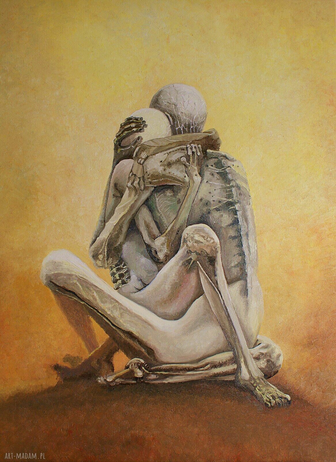 Ręcznie malowany obraz olejny do salonu 58 x 78 cm ciepłe żółcie i pomarańcze | Carmenlotsu