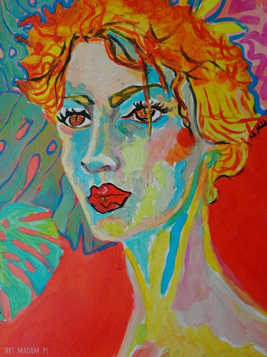 Obraz do salonu Pani Wiosna ręcznie malowany akryl 30x40 cm
