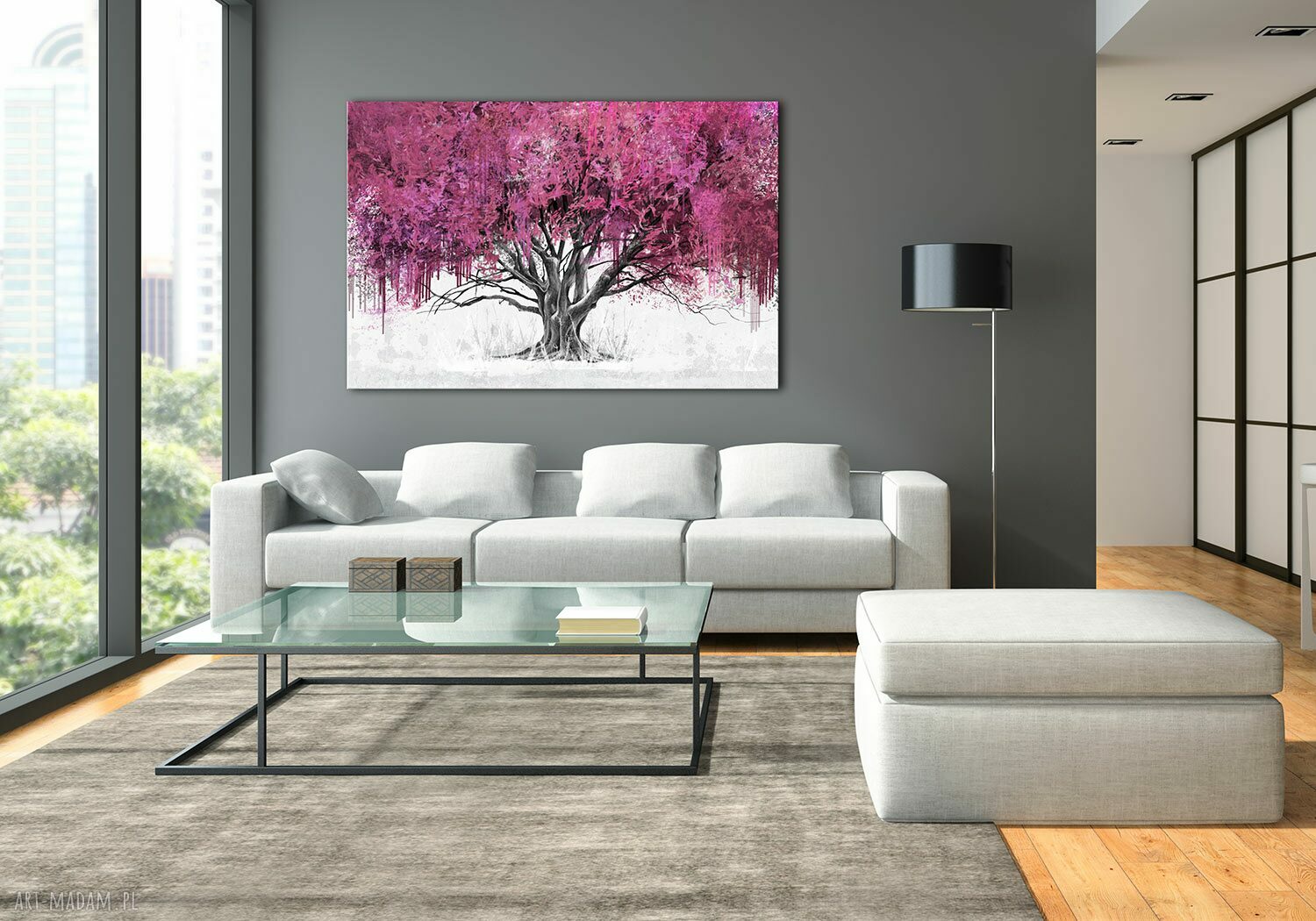 Obraz do salonu - drzewo w odcieniach różu drukowany na płótnie 120x80 cm