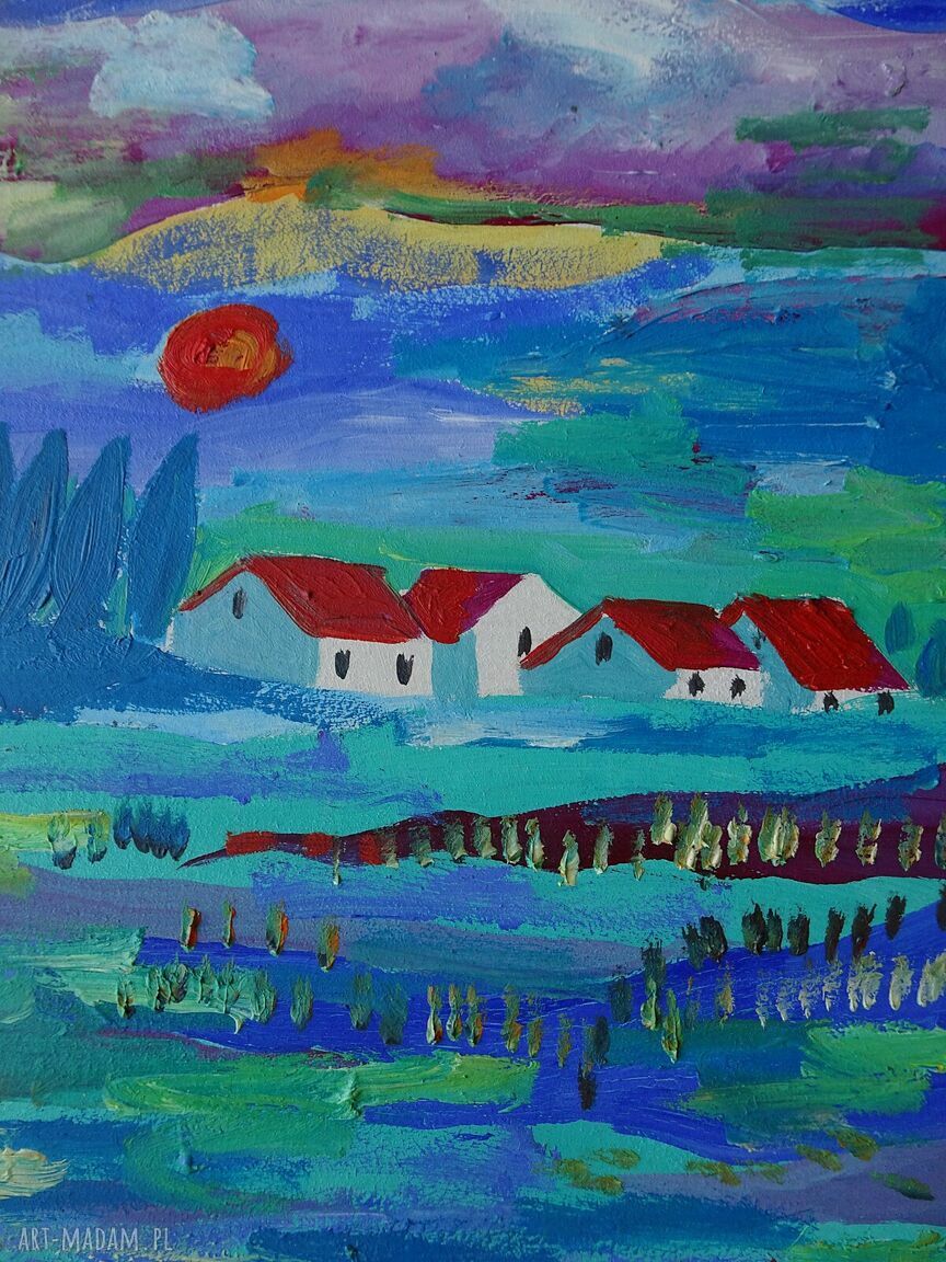 Pejzaż surrealistyczny do salonu obraz na Gwiazdkę (handmade)