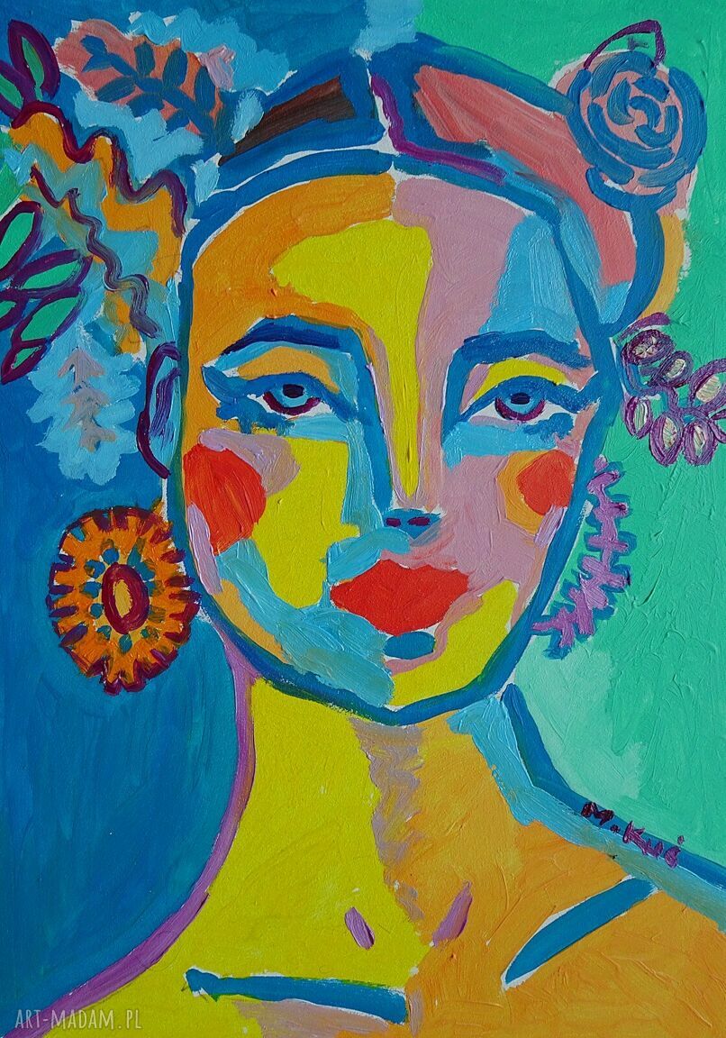Portret hiszpanki - obraz akrylowy ekspresjonizm 21x29 cm, edycja limitowana