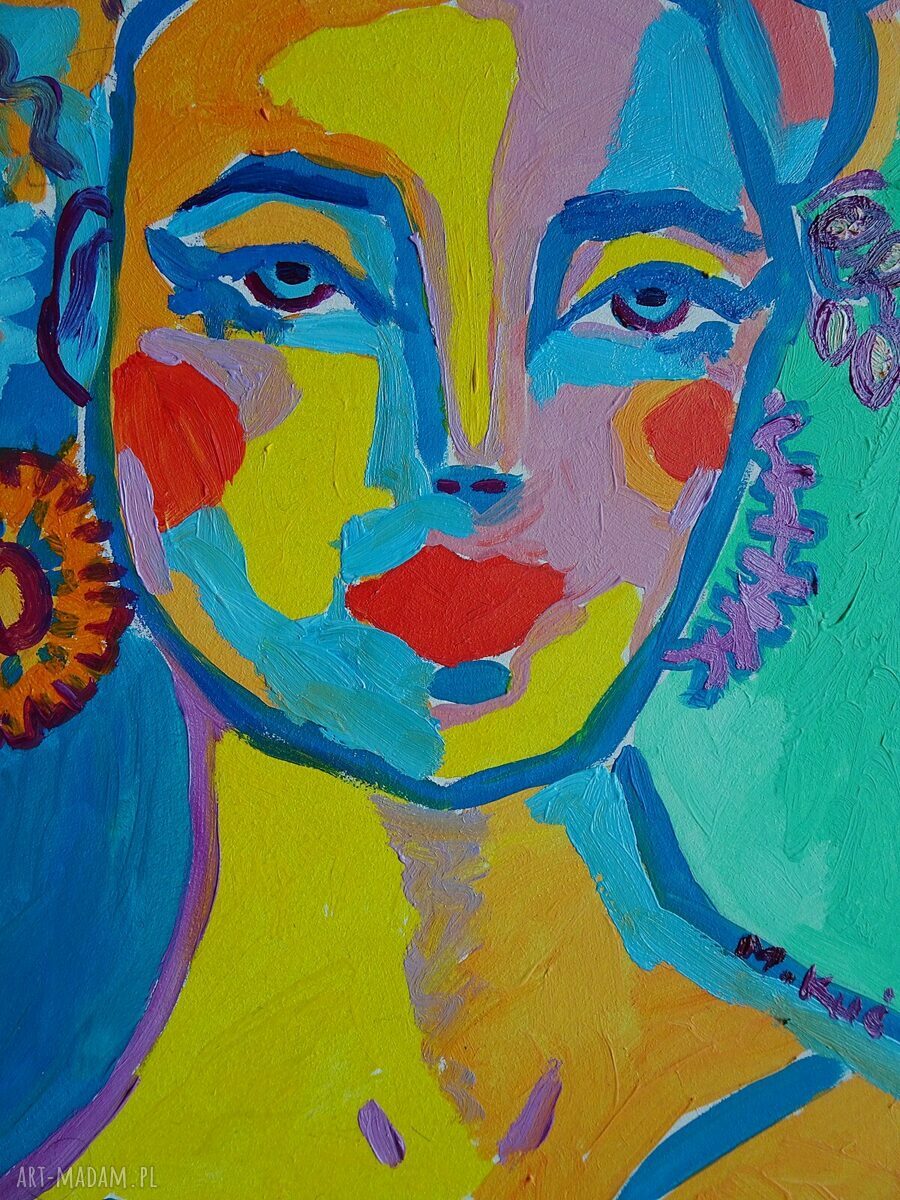 Portret hiszpanki obraz akrylowy ekspresjonizm 21x29 cm, edycja limitowana
