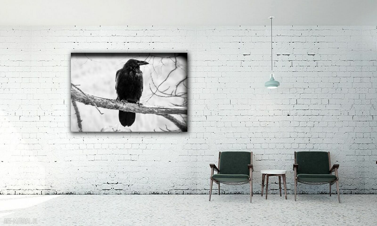 Czarno-biały obraz na płótnie z krukiem 120x80 cm