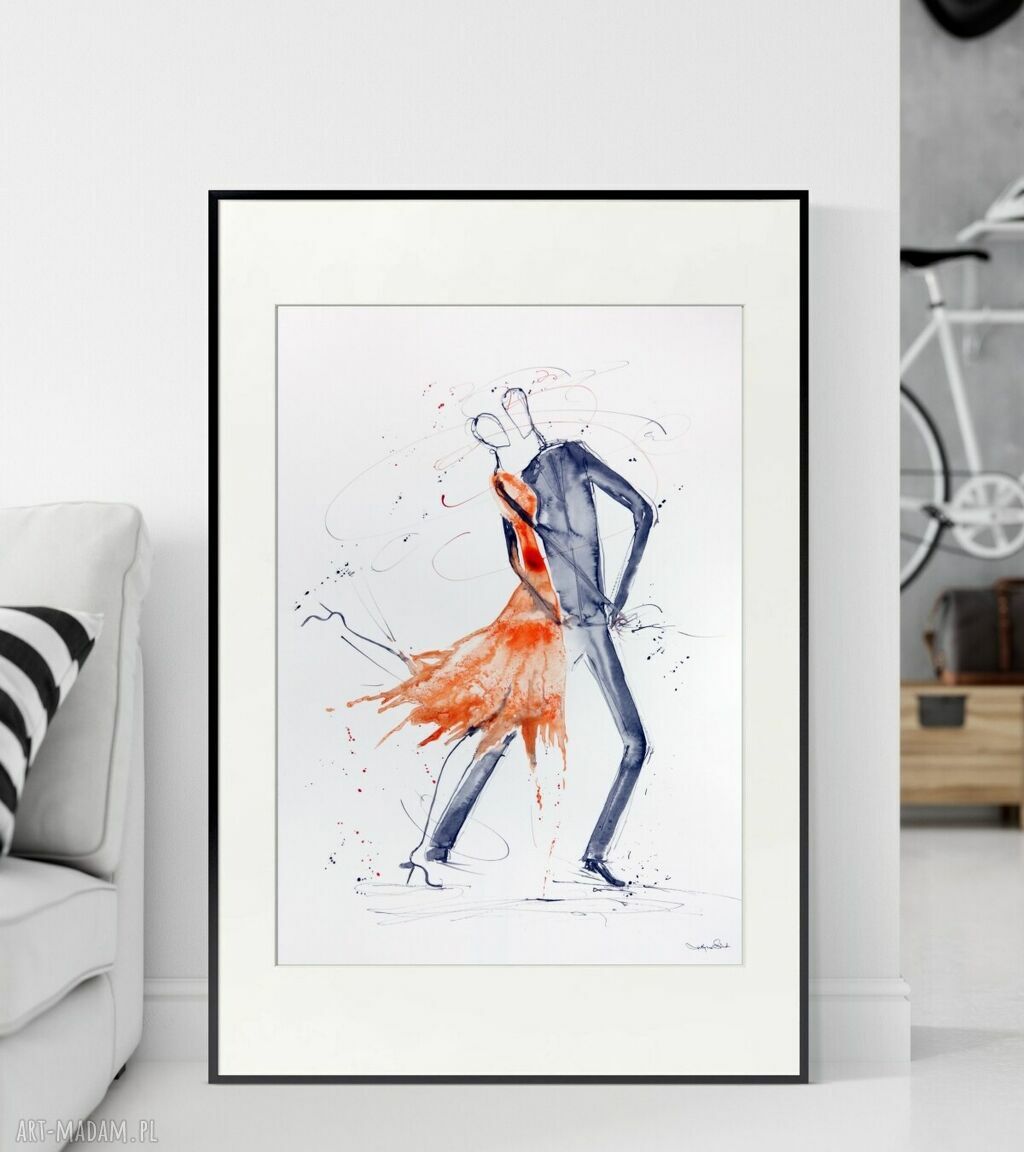 Obraz ręcznie malowany 50x70 cm - czarno-biała grafika ZAM do salonu i na prezent