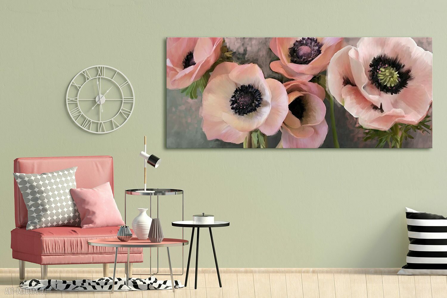 Różowe anemony na płótnie - obraz do salonu 147x60 cm