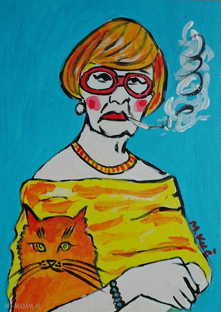 Obraz do salonu Babcia z kotkiem