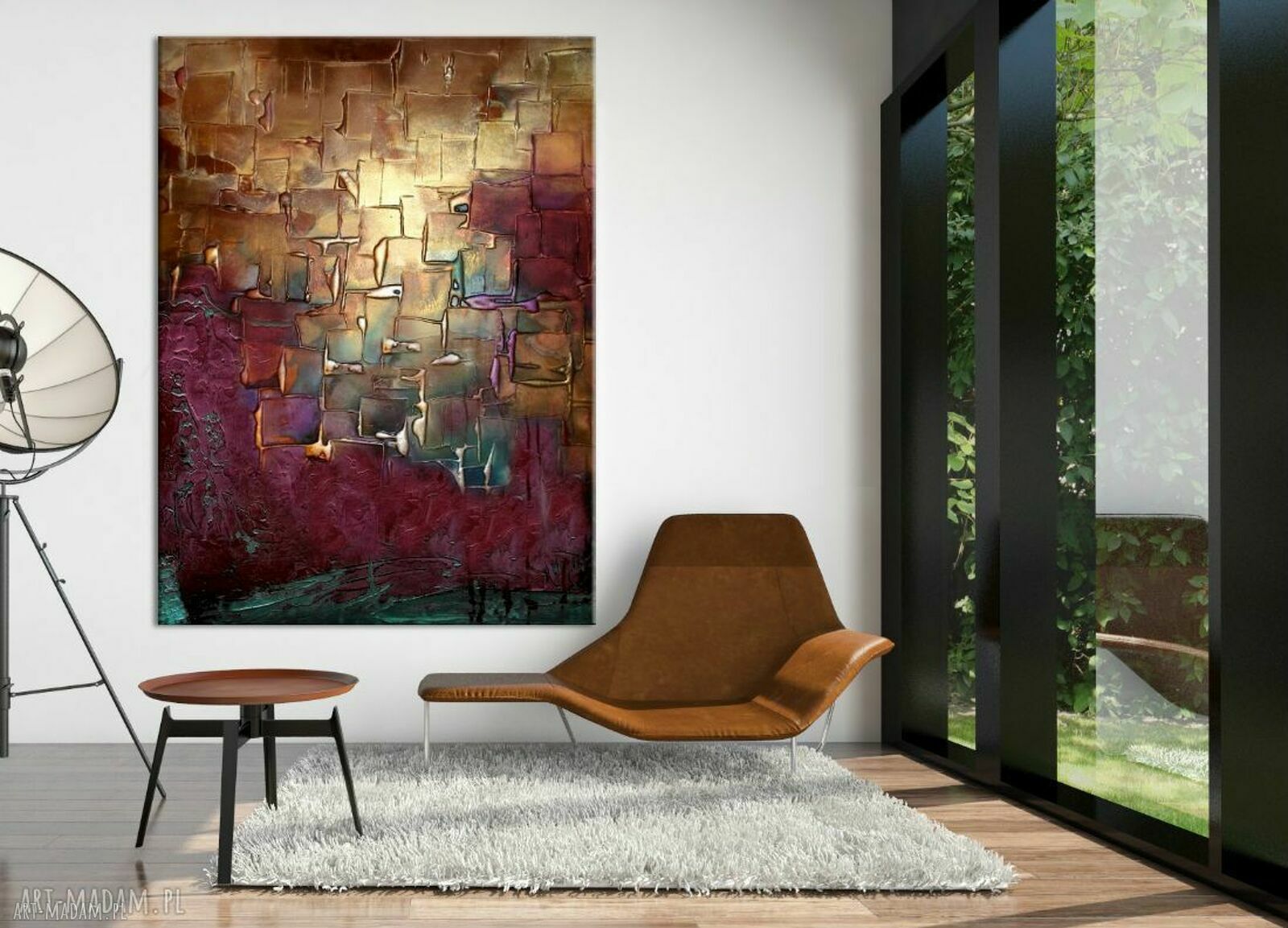 Obraz do salonu z rzeźbą Śliwka w złocie 80x120 cm - struktura i złote akcenty