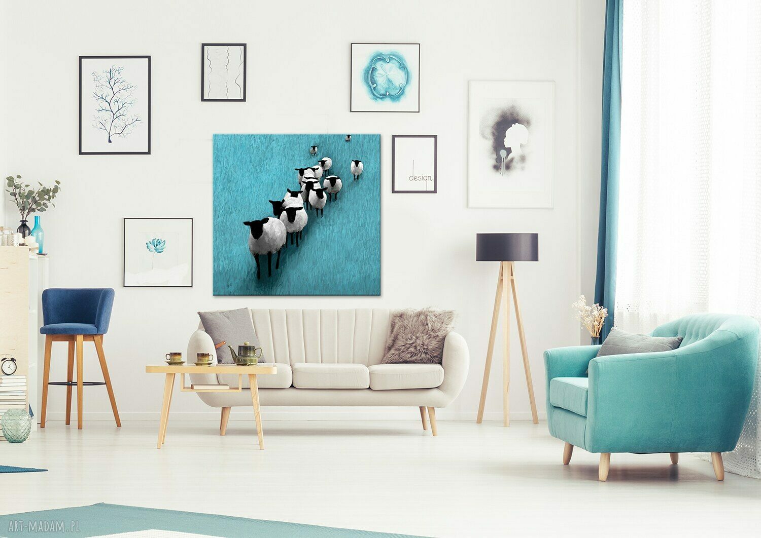 Obraz do salonu 'Owce na wypasie' 02667 drukowany na płótnie 80x80 cm