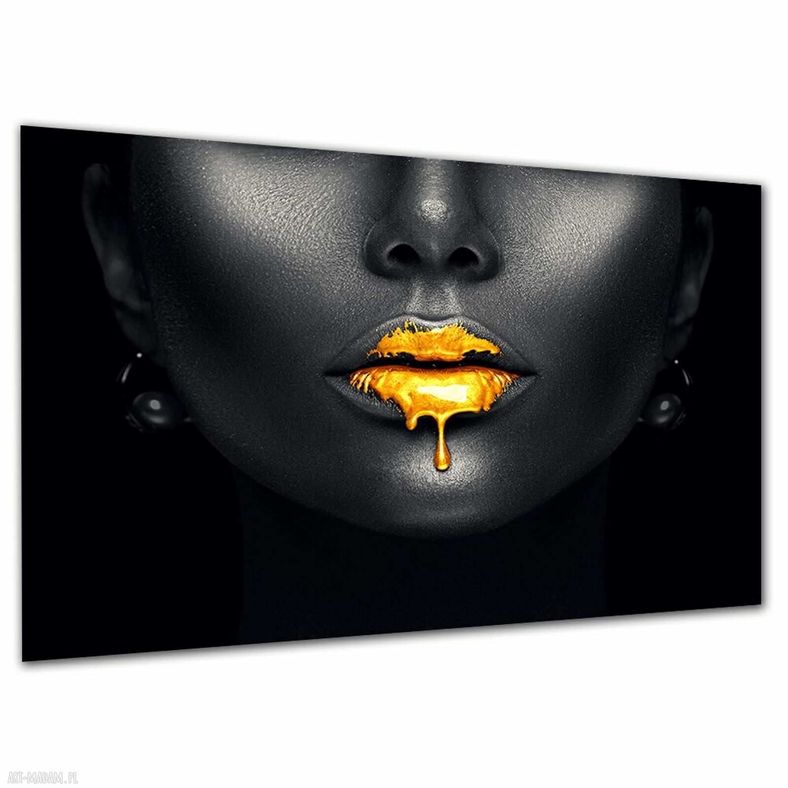 Obraz na płótnie do sypialni - złote usta i twarz 120x80 cm