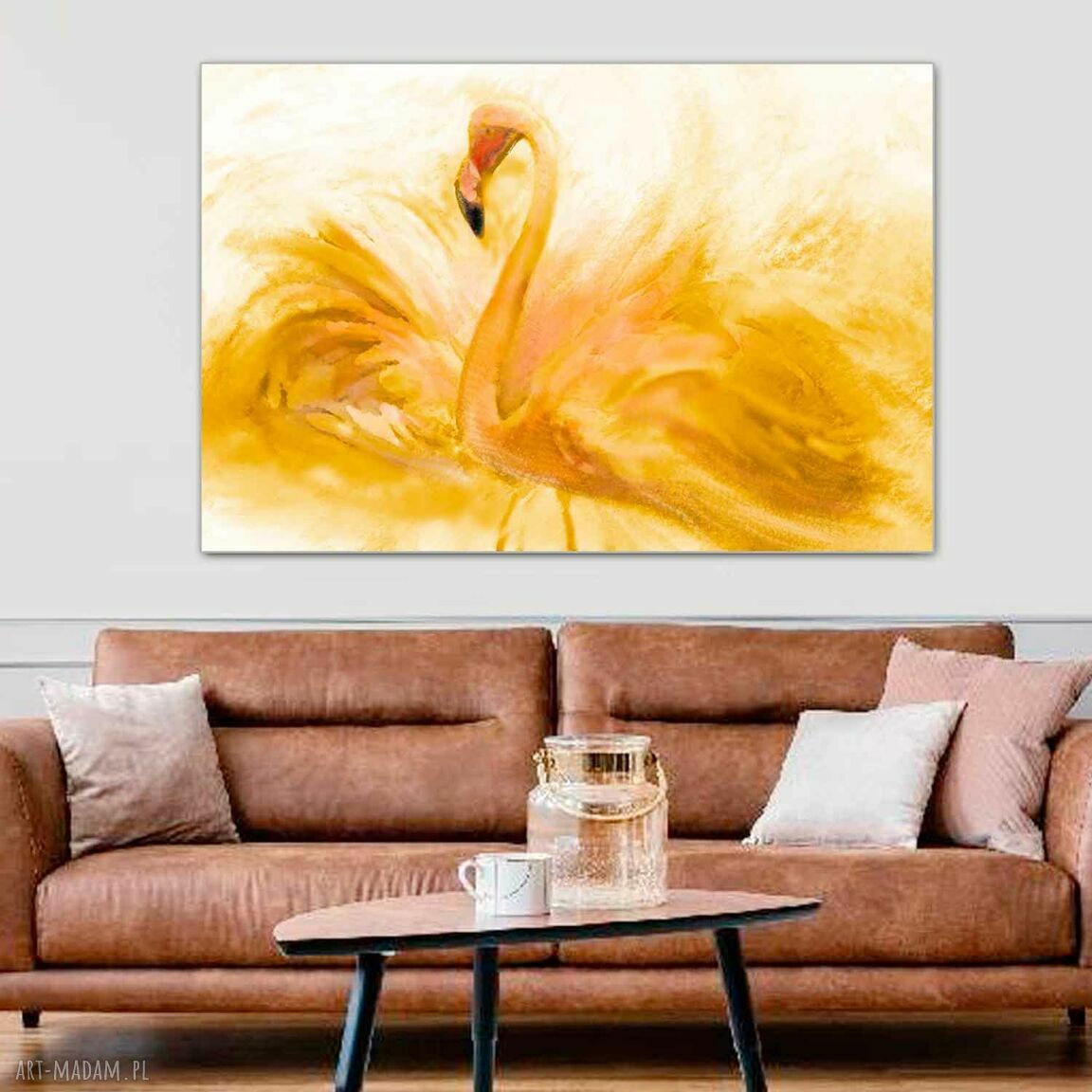 Obraz Flaming akwarela złoty 120x80 do sypialni - nowoczesny glamour