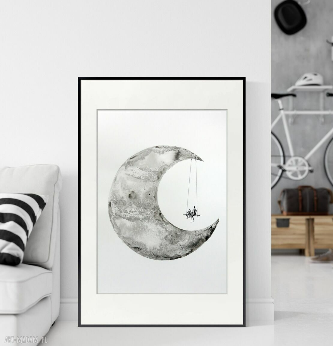 Czarno-biała grafika 50x70 cm ręcznie malowana - do salonu i sypialni