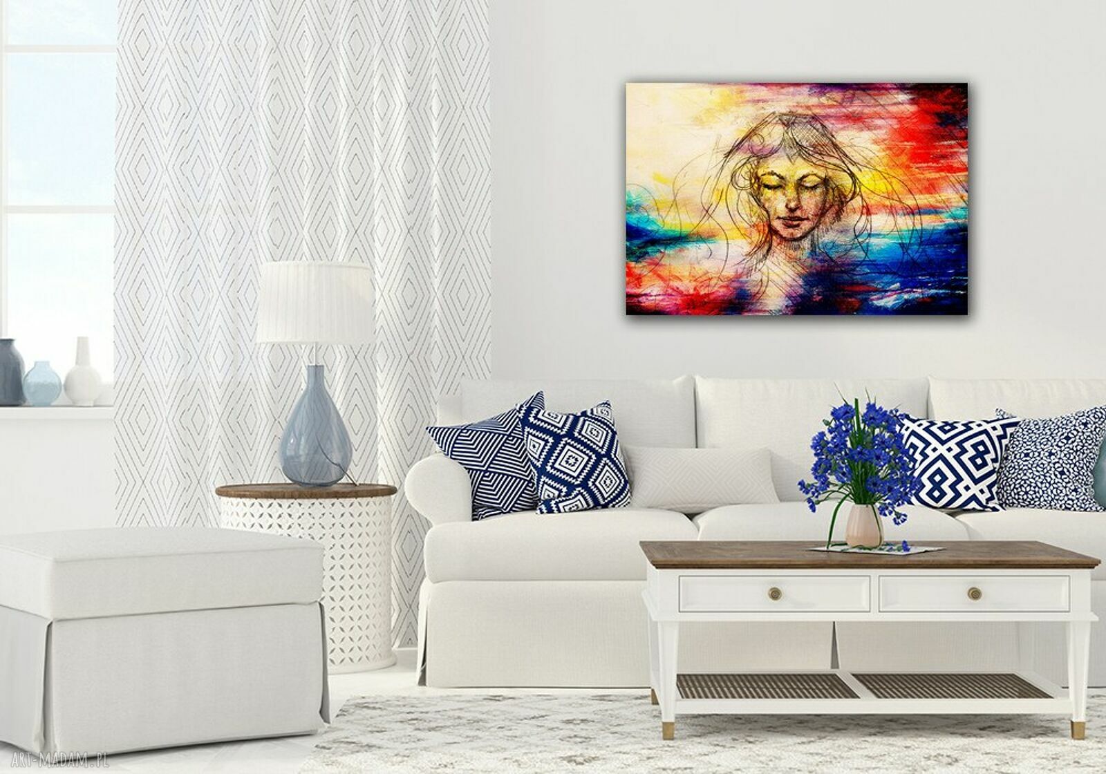 Kolorowy obraz na płótnie z portretem kobiety 120x80 cm