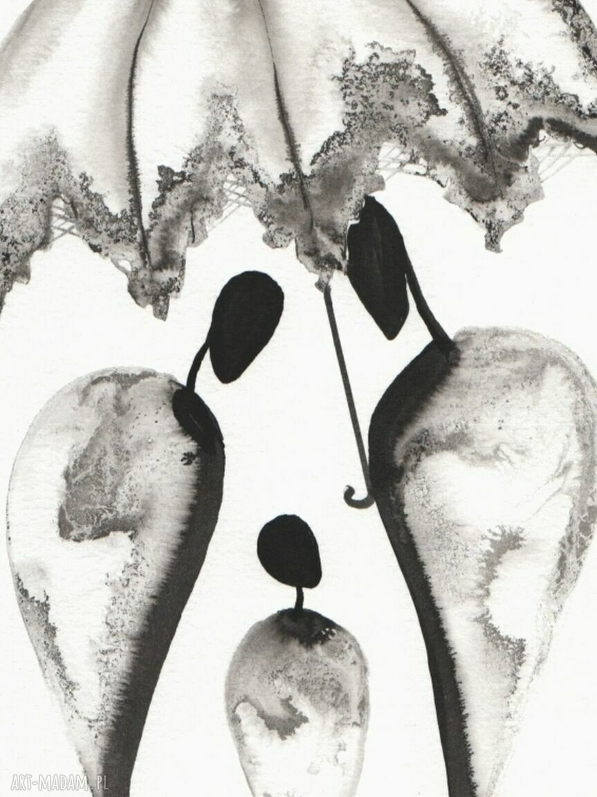 Zestaw 3 grafik 21x30 cm czarno biała abstrakcja ręcznie tuszem