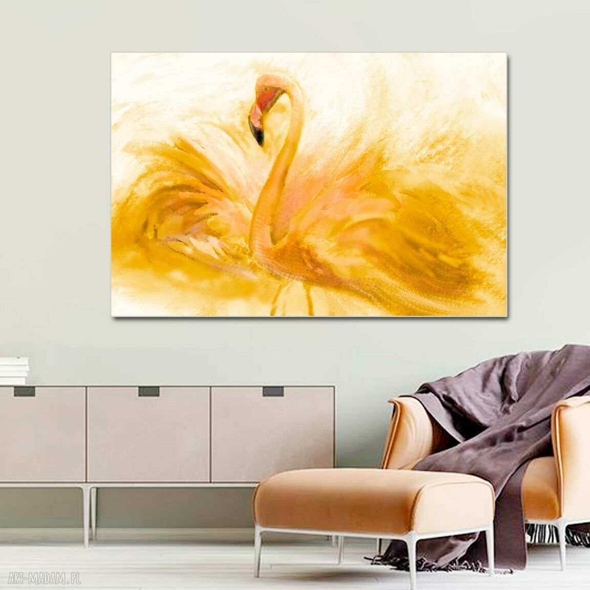 Obraz Flaming akwarela złoty 120x80 do sypialni - nowoczesny glamour