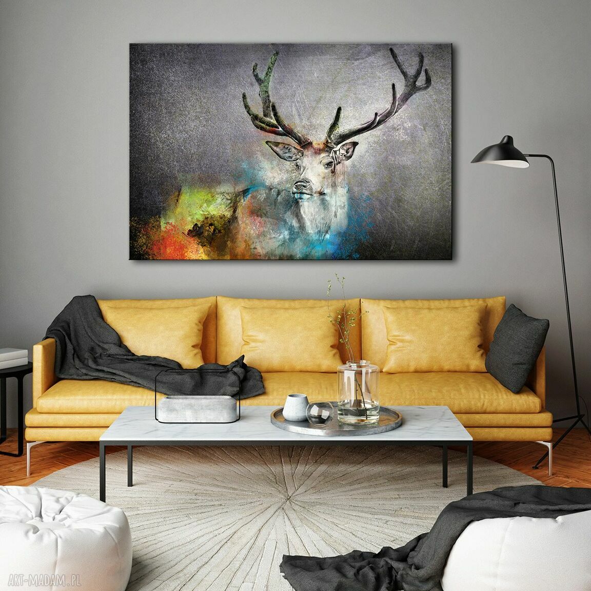 Obraz drukowany na płótnie - abstrakcja z jeleniem 120x80 cm, gotowy do powieszenia