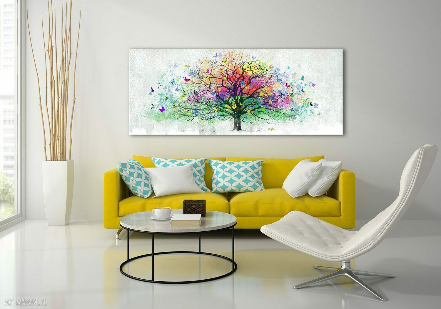 Abstrakcyjne drzewo z motylami - obraz drukowany na płótnie 147x60 cm