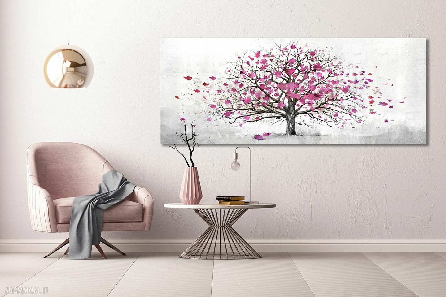 Abstrakcyjne drzewo w róży - obraz drukowany na płótnie 147x60 cm
