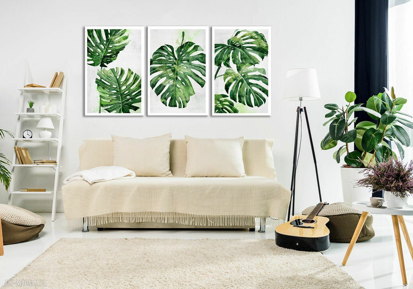 Obraz Monstera - tryptyk 3x 50x70 cm (łącznie 150x70) na płótnie