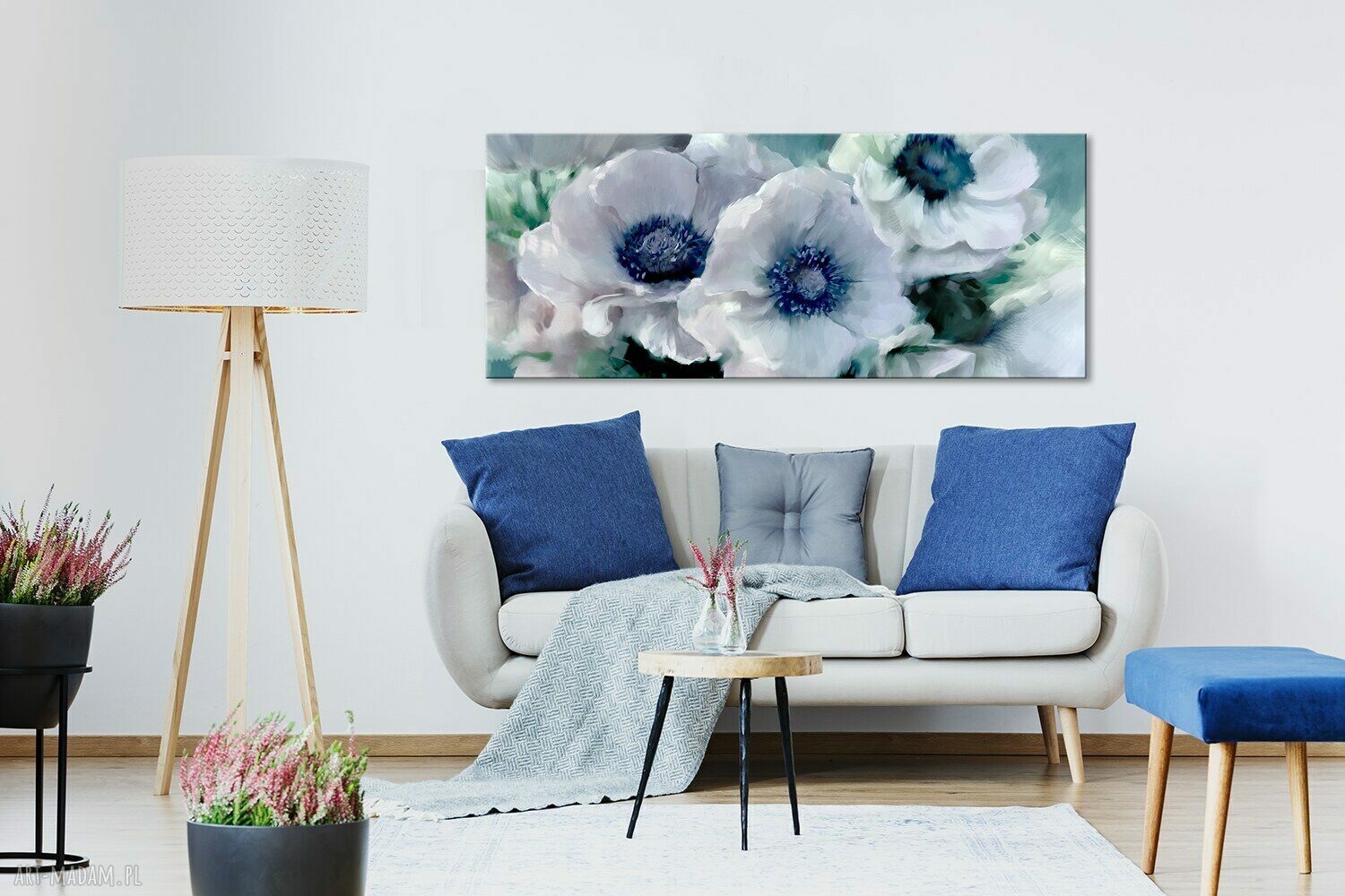 Obraz drukowany na płótnie z niebieskimi zawilcami do sypialni 147x60 cm