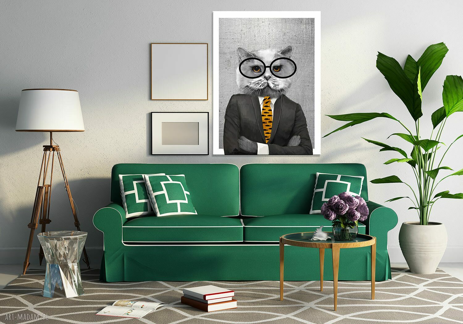 Hipsterski kot w marynarce i okularach - obraz drukowany na płótnie 60x80 cm