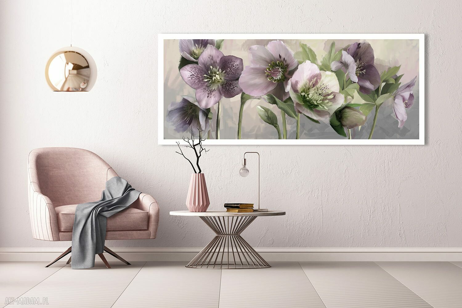Obraz drukowany na płótnie: Kwiaty w fioletach, 147x60 cm