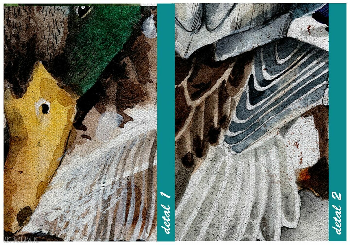 Tryptyk akwarelowe kaczki na płótnie 150x70 cm - obraz do salonu