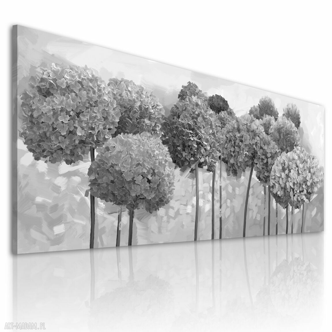 Obraz z hortensjami na płótnie 147x60 cm w odcieniach szarości
