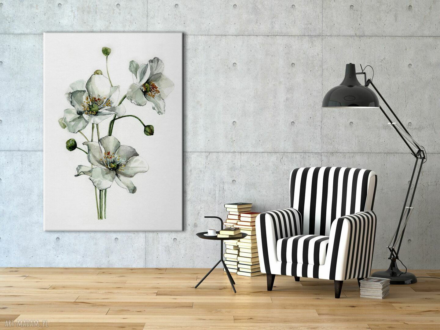 Obraz do salonu "Białe Kwiaty" 50x70 cm na płótnie