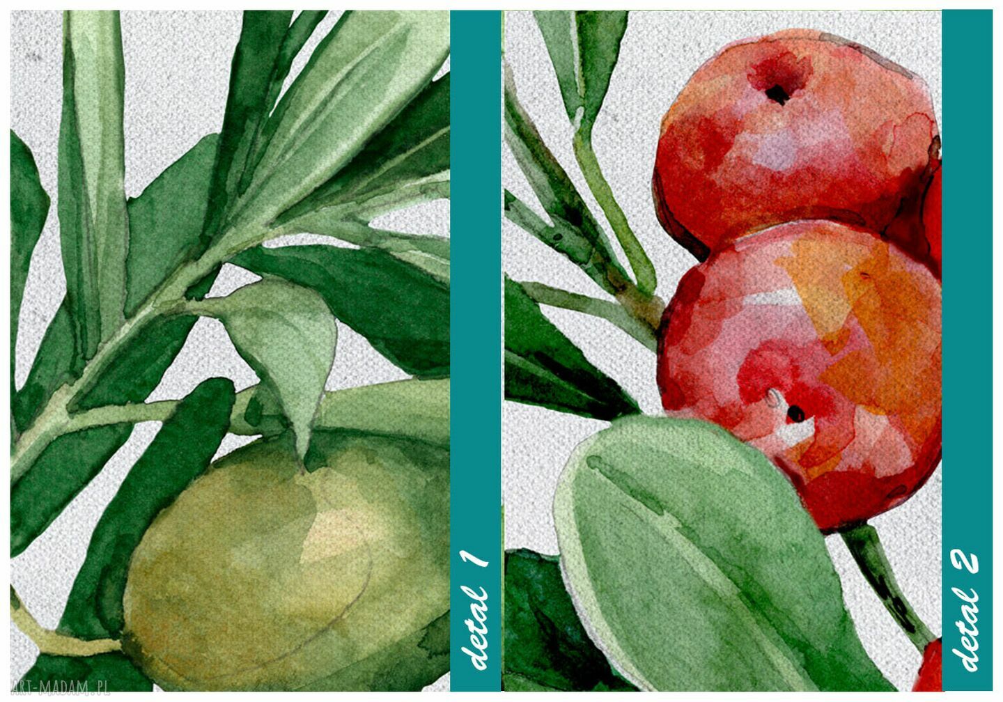 Obraz drukowany na płótnie Akwarelowe roślinki - tryptyk 3x50x70 cm (łącznie 150x70 cm)