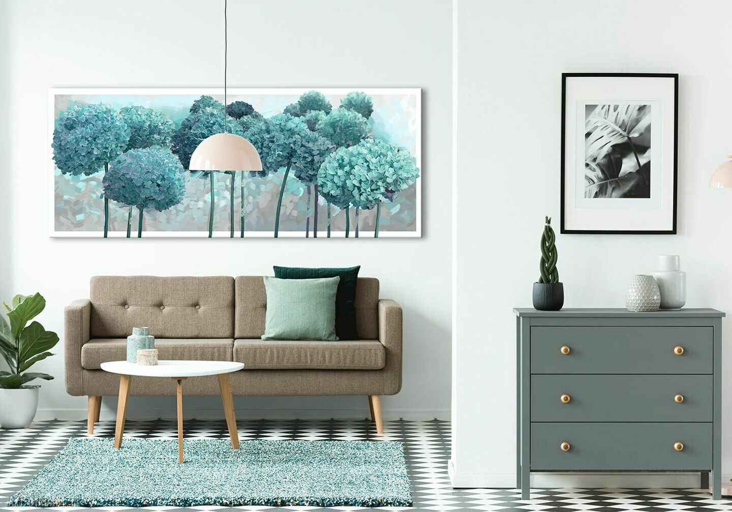 Obraz na płótnie Hortensje ogrodowe w turkusie 147x60 cm