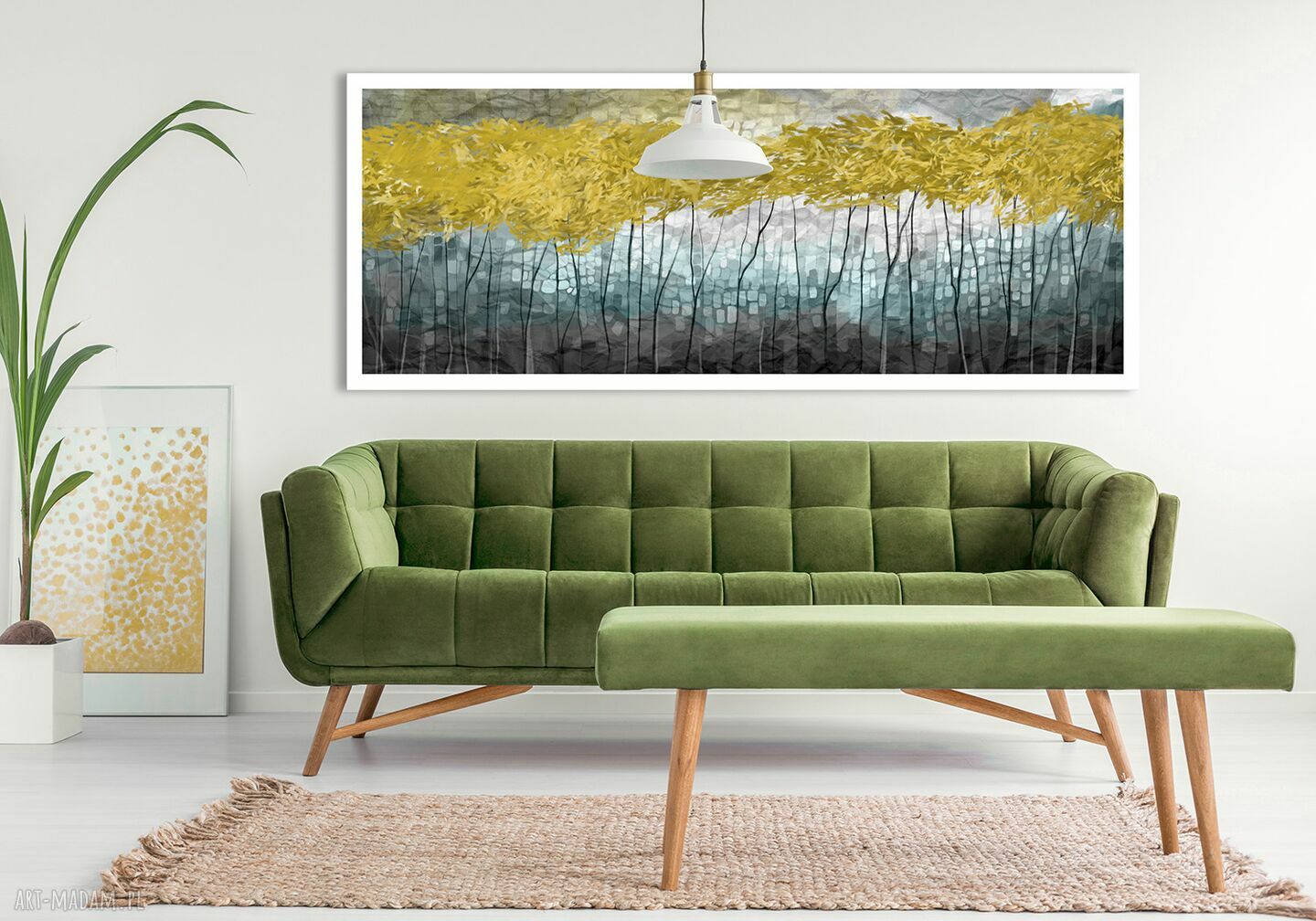 Obraz drukowany na płótnie: Pejzaż z drzewami w odcieniach turkusów 147 x 60 cm