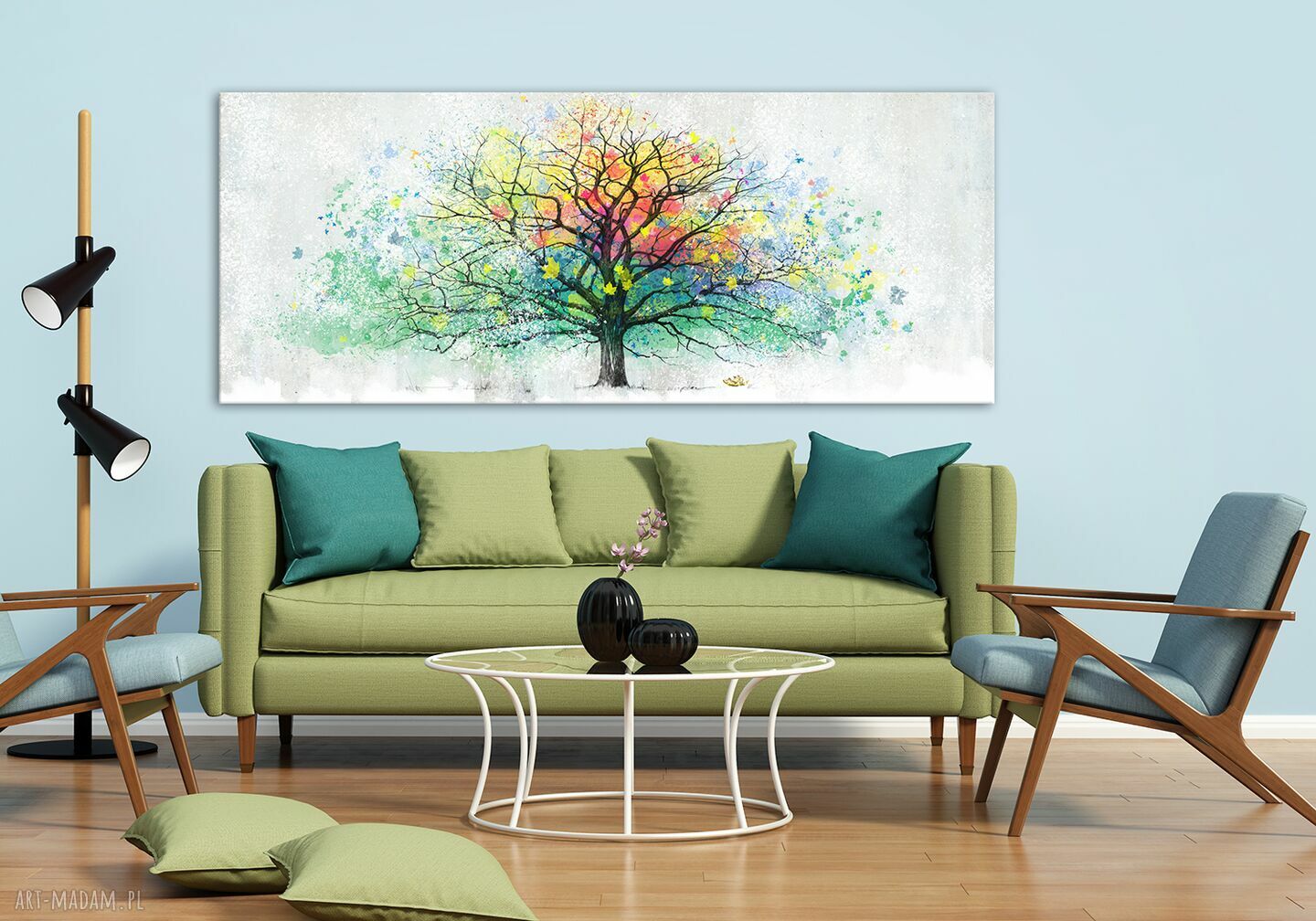 Kolorowy obraz na płótnie z abstrakcyjnym drzewem 100x40 cm - gotowy do powieszenia