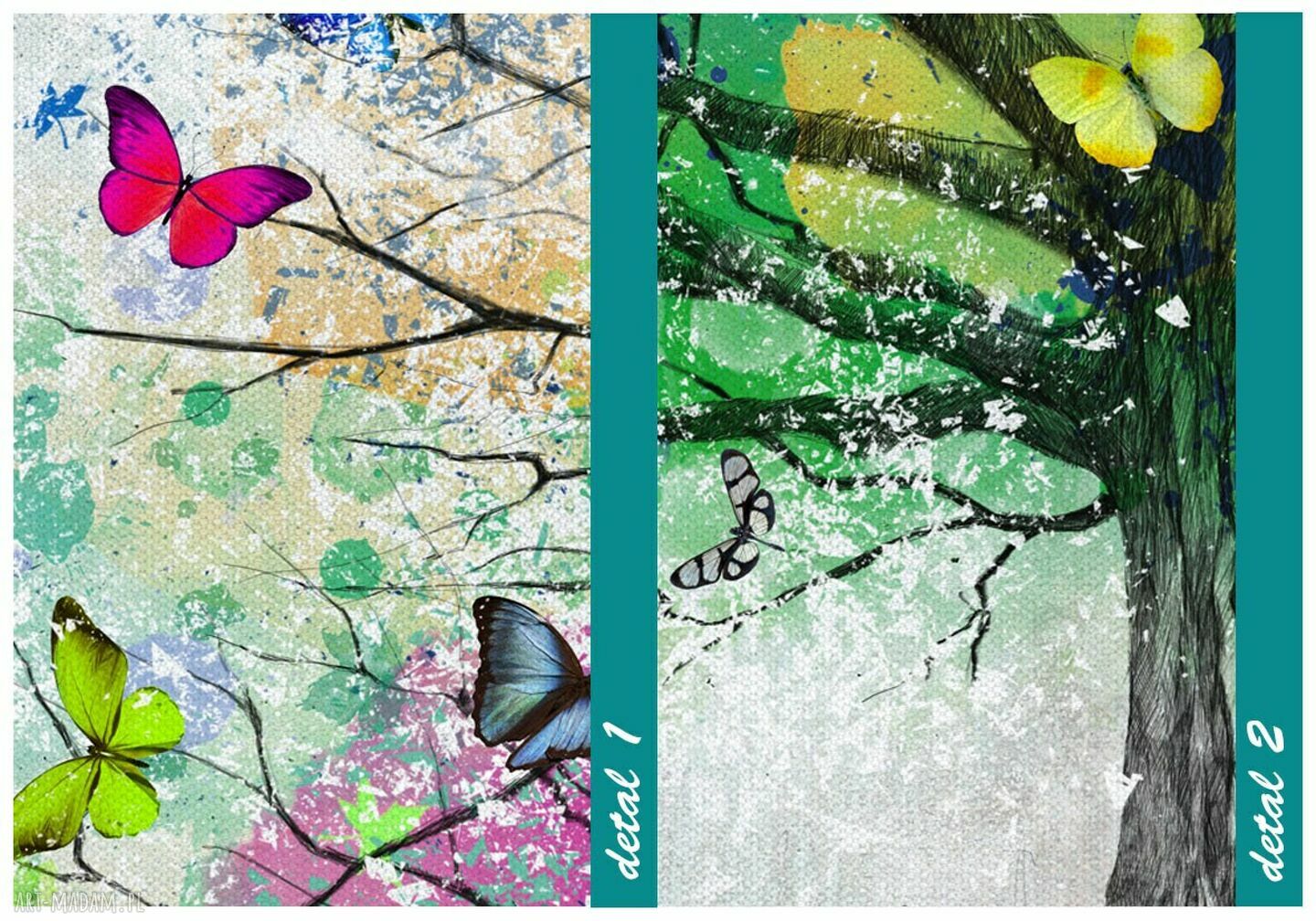 Abstrakcyjne drzewo z motylami - obraz drukowany na płótnie 147x60 cm