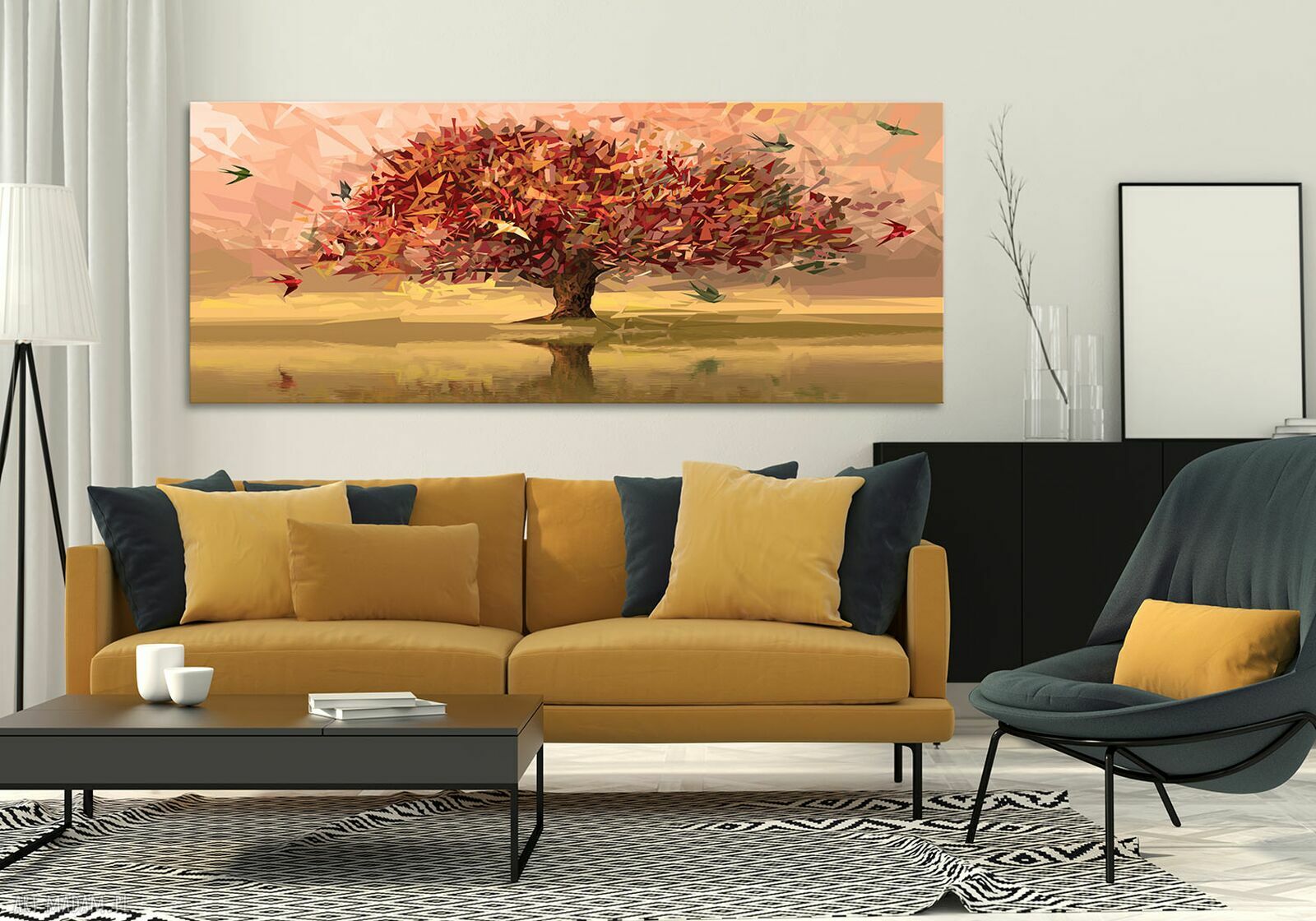 Abstrakcyjne drzewo w jesiennych odcieniach - obraz na płótnie 147x60 cm