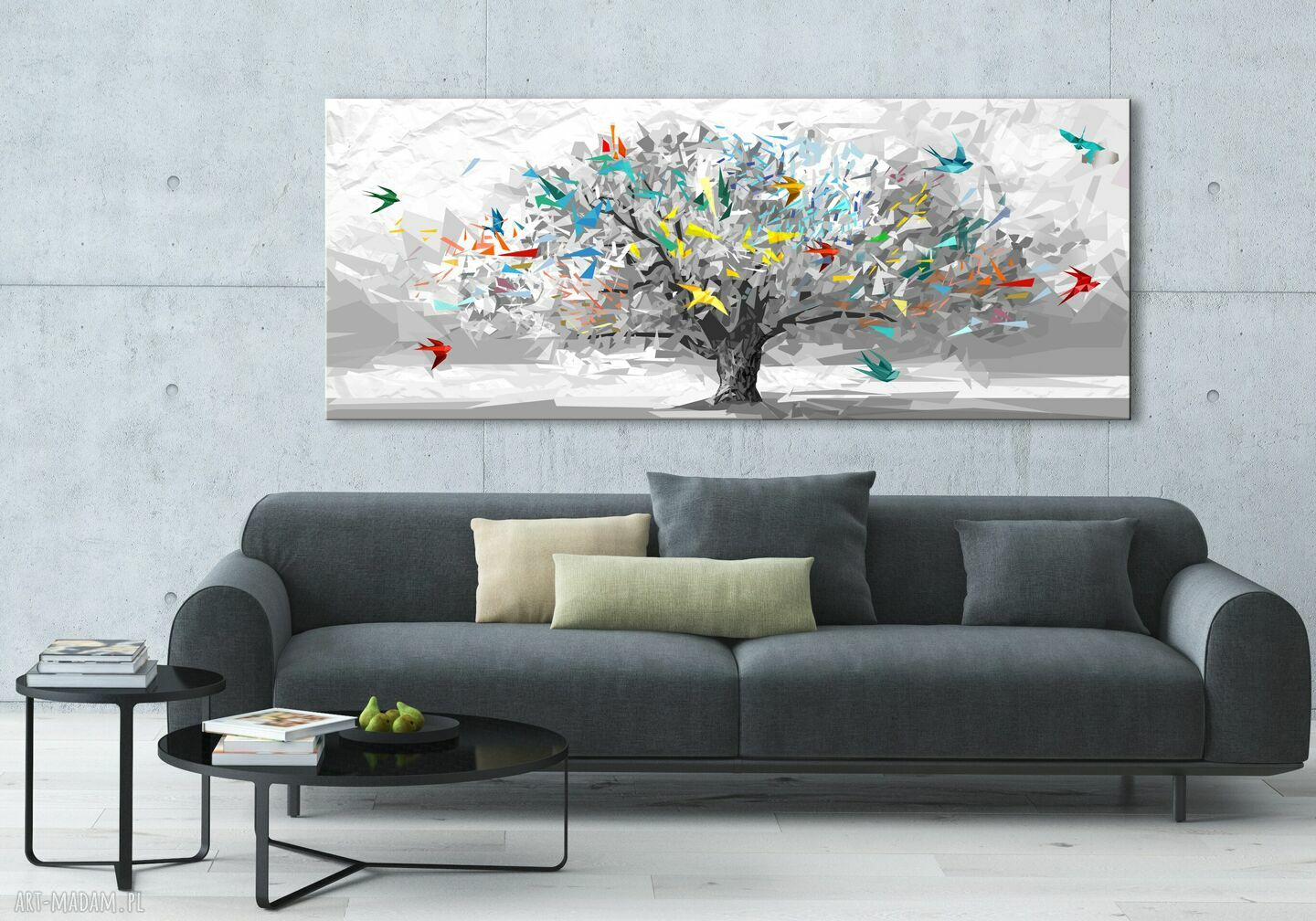 Świat origami - abstrakcyjne drzewo na płótnie 147x60 cm (02489)