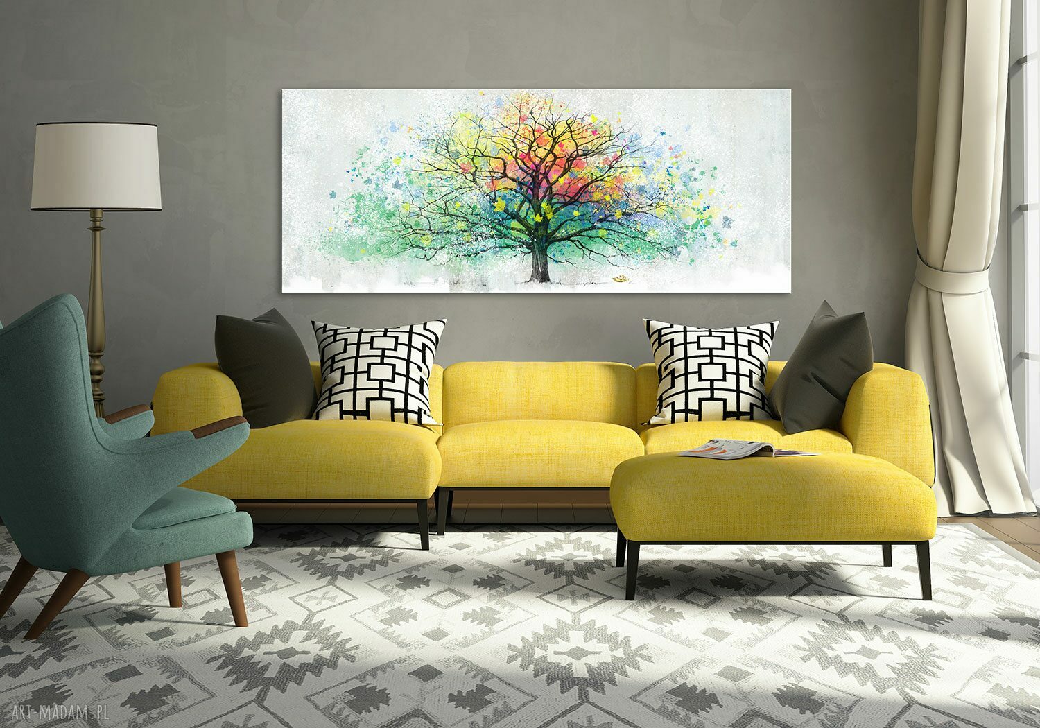 Kolorowy obraz na płótnie z abstrakcyjnym drzewem 100x40 cm - gotowy do powieszenia