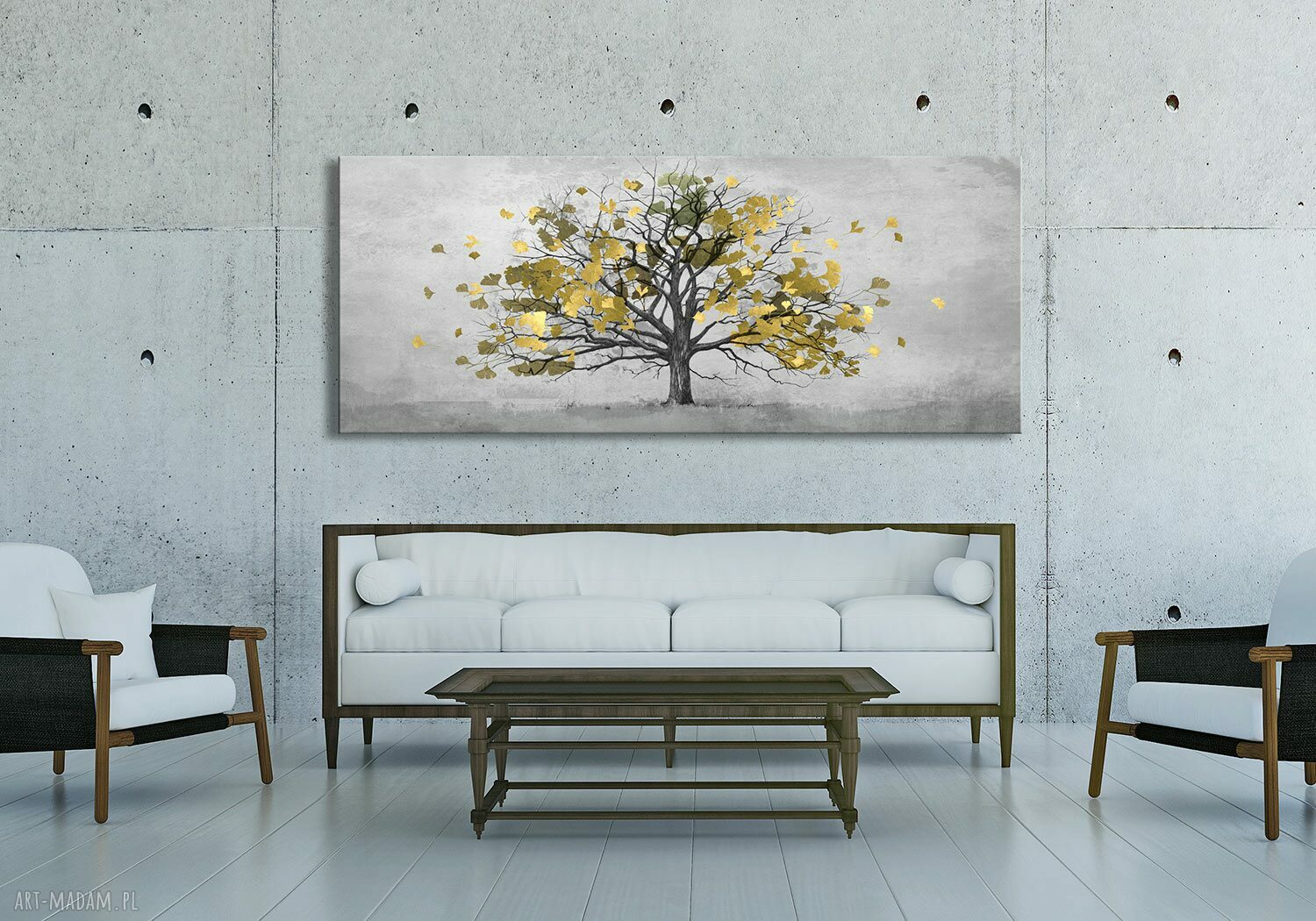 Obraz na płótnie - Pejzaż drzewo w beżach 147x60 cm