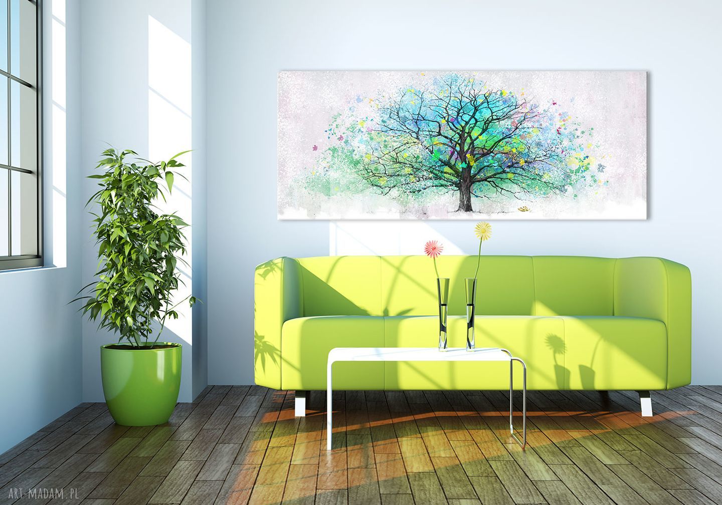 Obraz drukowany na płótnie z kolorowym abstrakcyjnym drzewem 147x60 cm