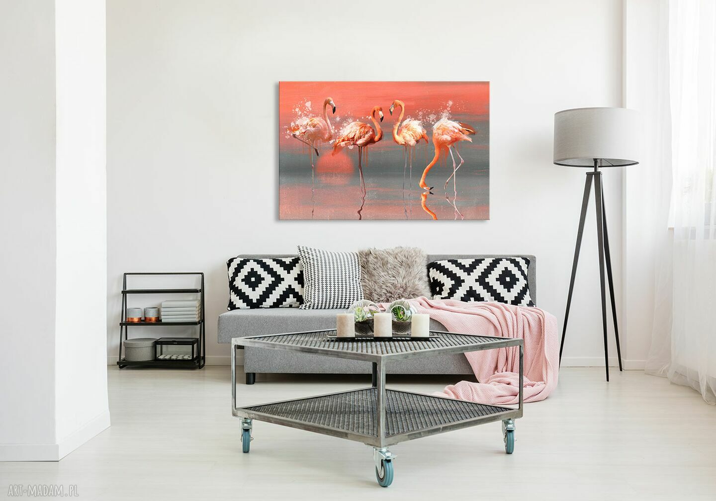 Obraz drukowany na płótnie Flamingi 120x80 cm - tropikalna dekoracja do domu