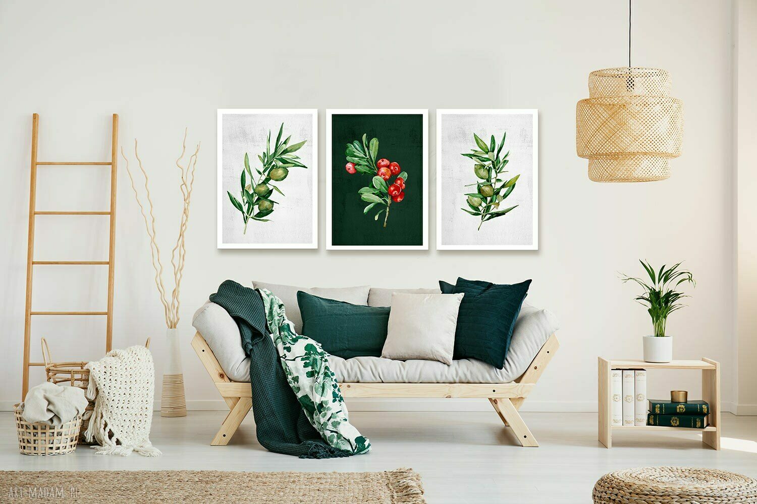Akwarelowe roślinki - Tryptyk na płótnie 3x40x60 cm (łącznie 120x60 cm)