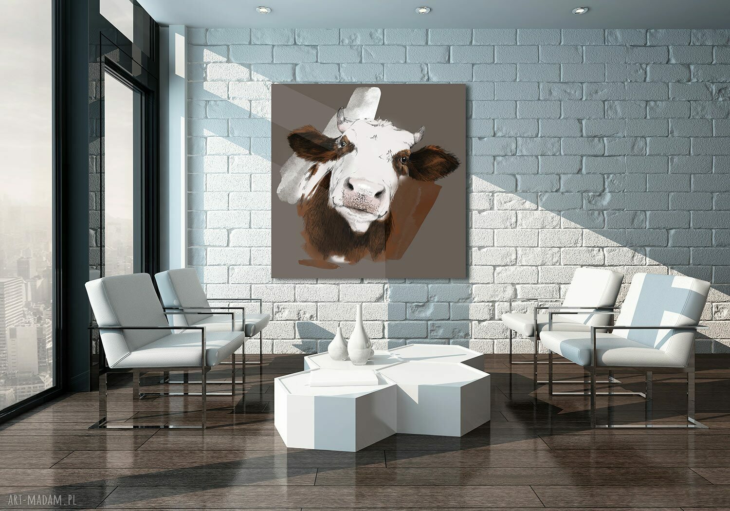 Łaciata krowa 80x80 cm - obraz drukowany na płótnie do salonu i kuchni