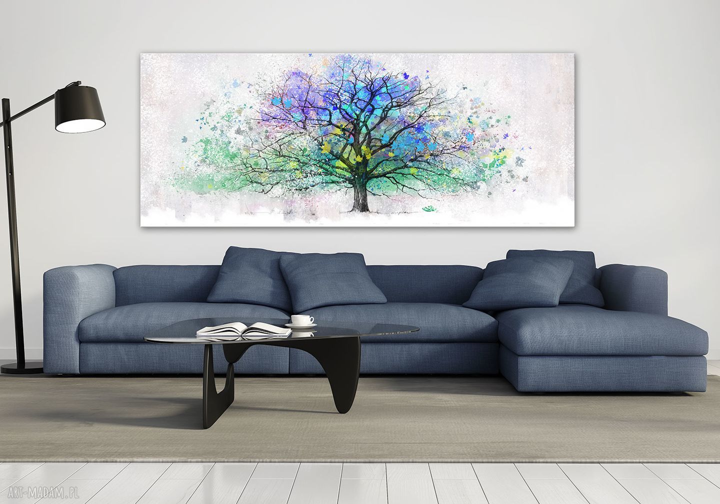 Kolorowy abstrakcyjny obraz z drzewem na płótnie 147x60 cm - gotowy do powieszenia