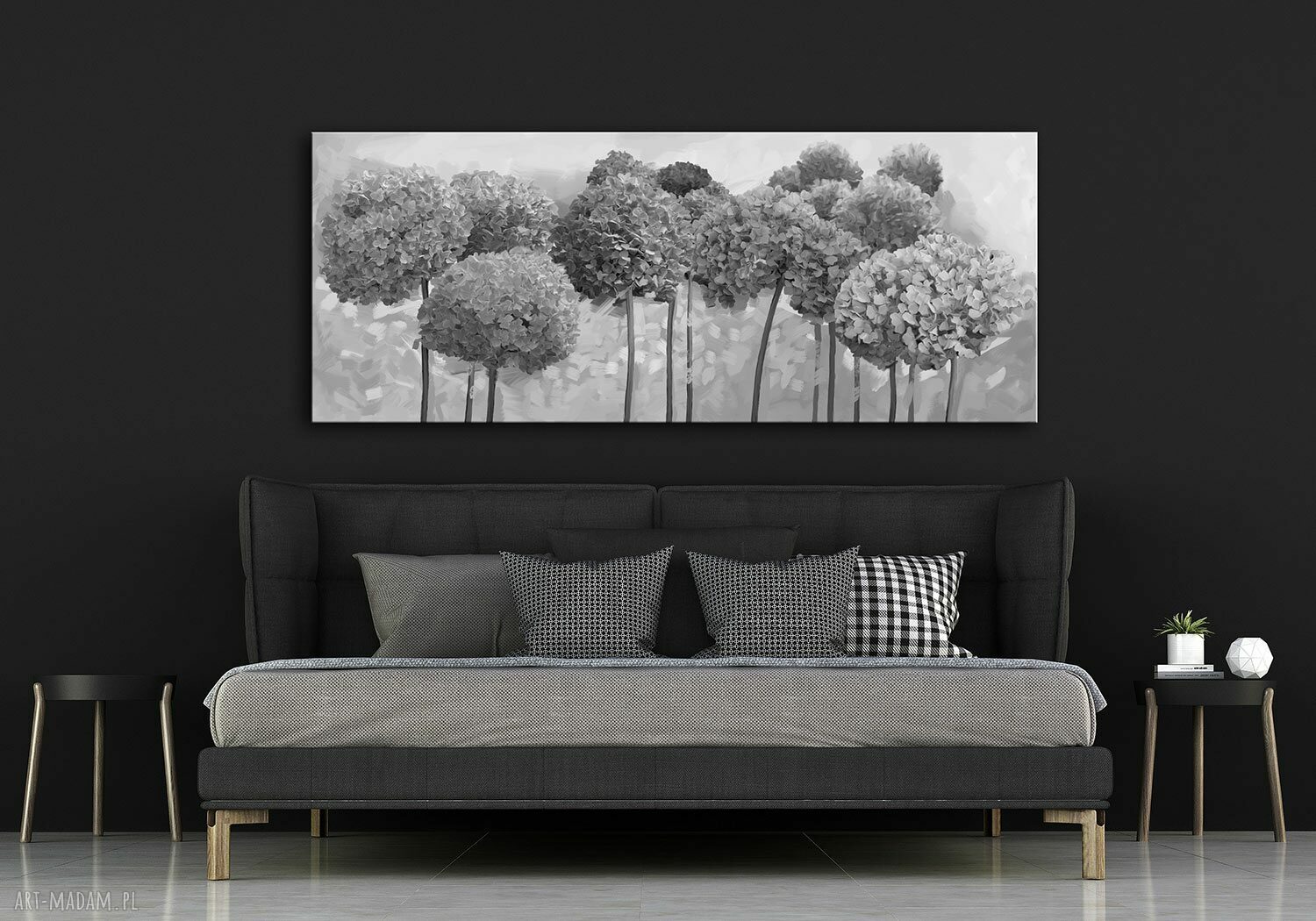 Obraz z hortensjami na płótnie 147x60 cm w odcieniach szarości