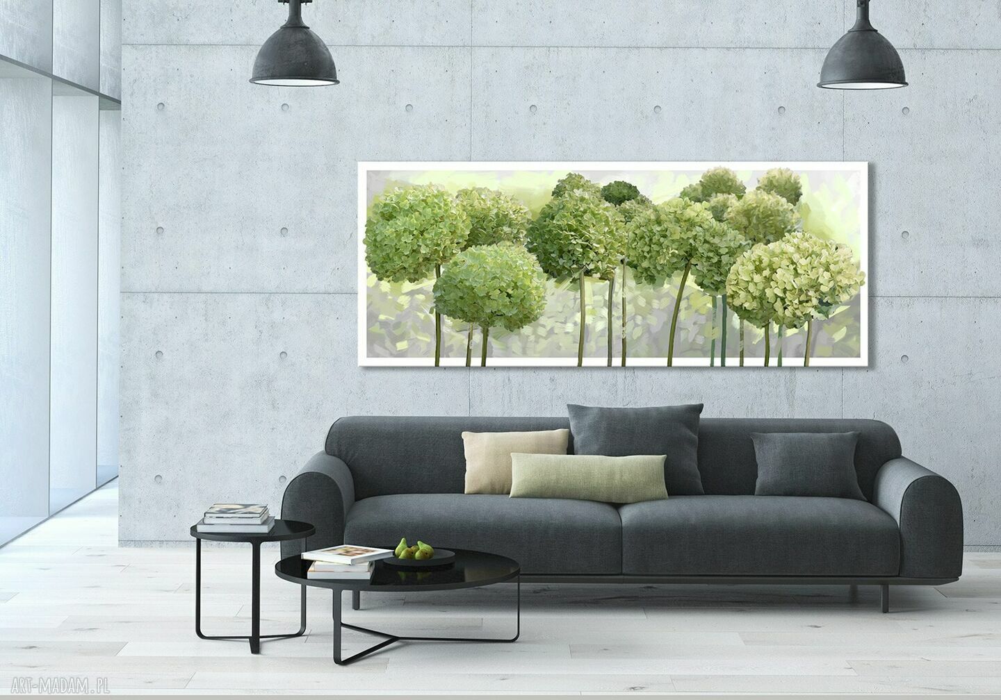 Obraz drukowany na płótnie Hortensje ogrodowe - odcienie zieleni 147x60 cm