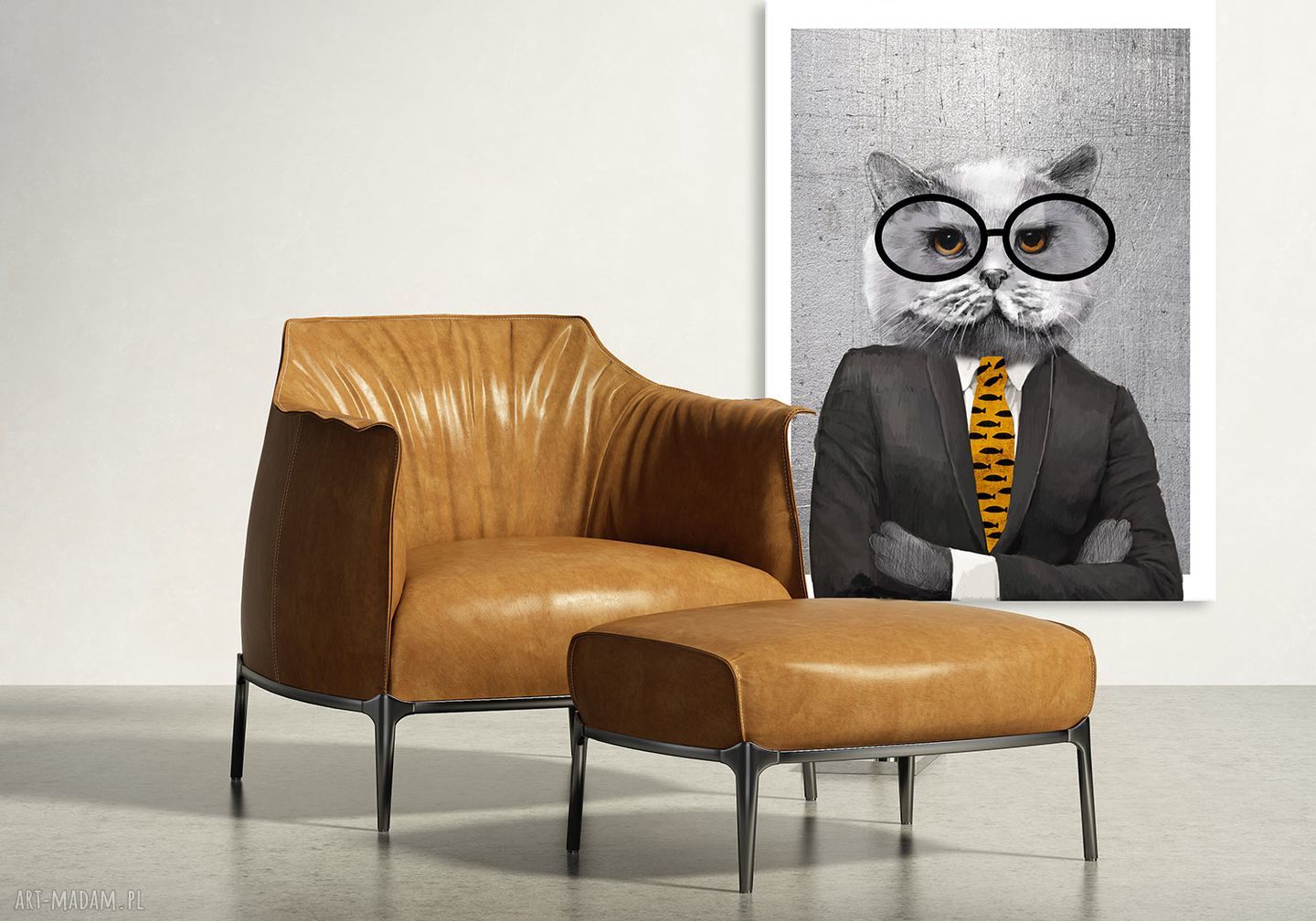 Hipsterski kot w marynarce i okularach - obraz drukowany na płótnie 60x80 cm