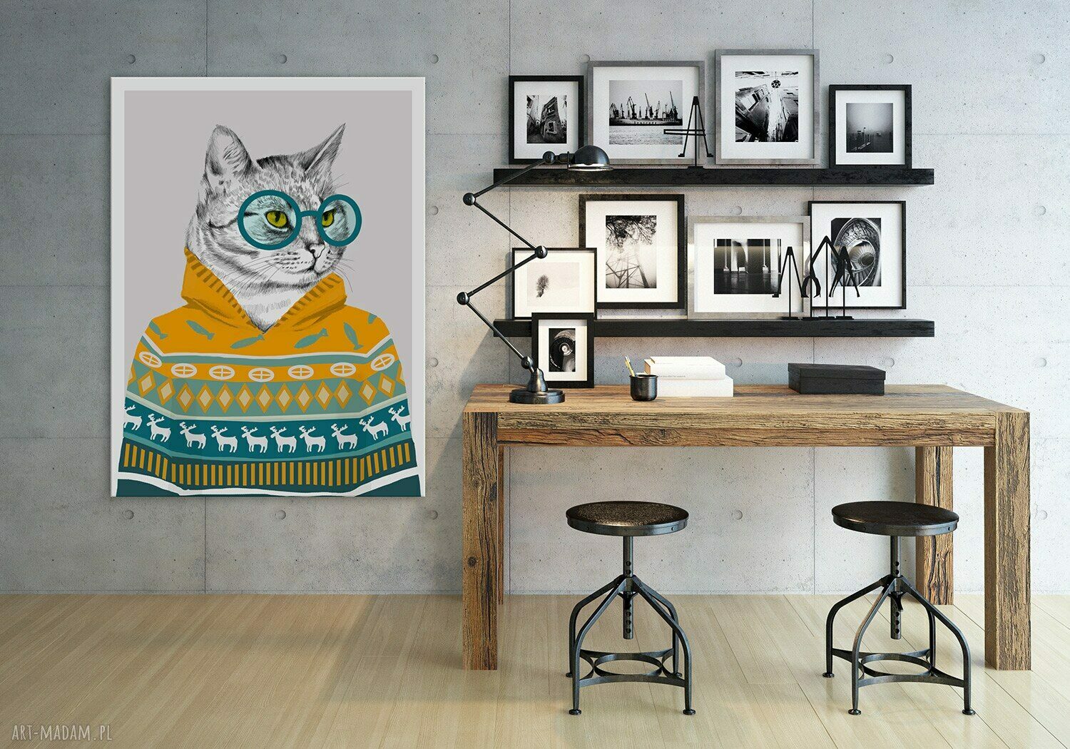 Obraz na płótnie hipsterski kot w żółtym swetrze 60x80 cm