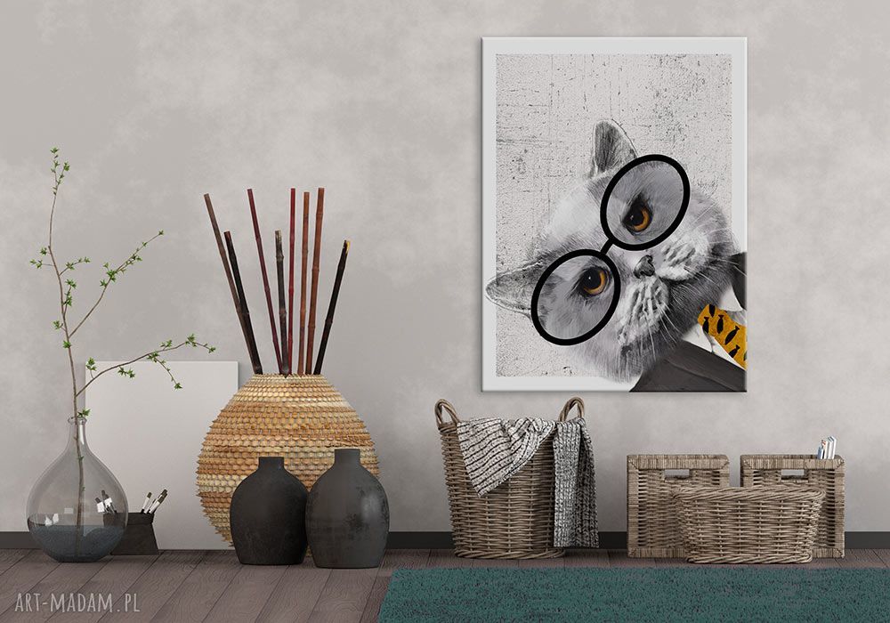 Obraz na płótnie 50x70 cm z hipsterskim kotem w marynarce